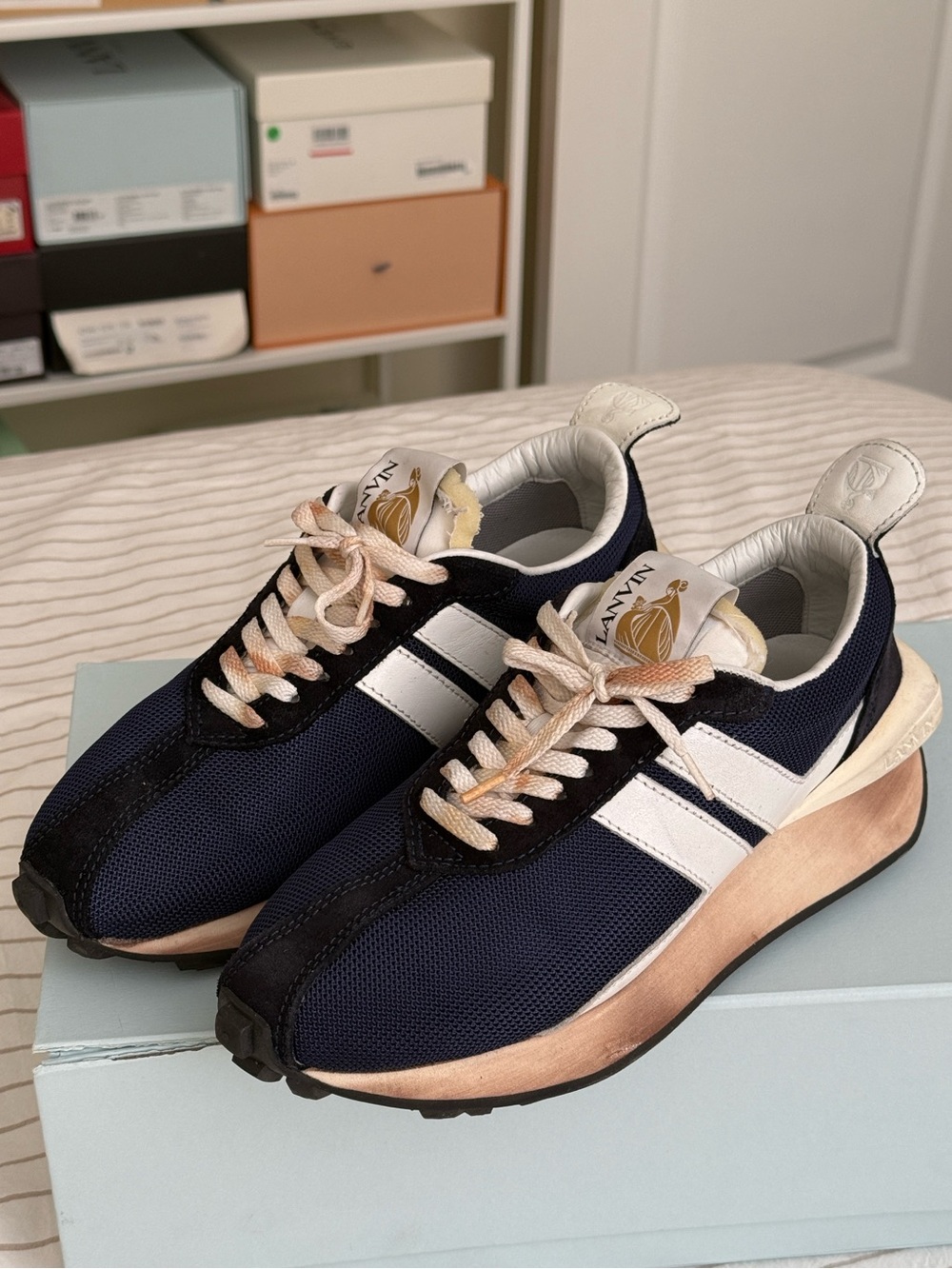 Lanvin Men’s Bumpr Navy and White Runner Sneakers Sz 40